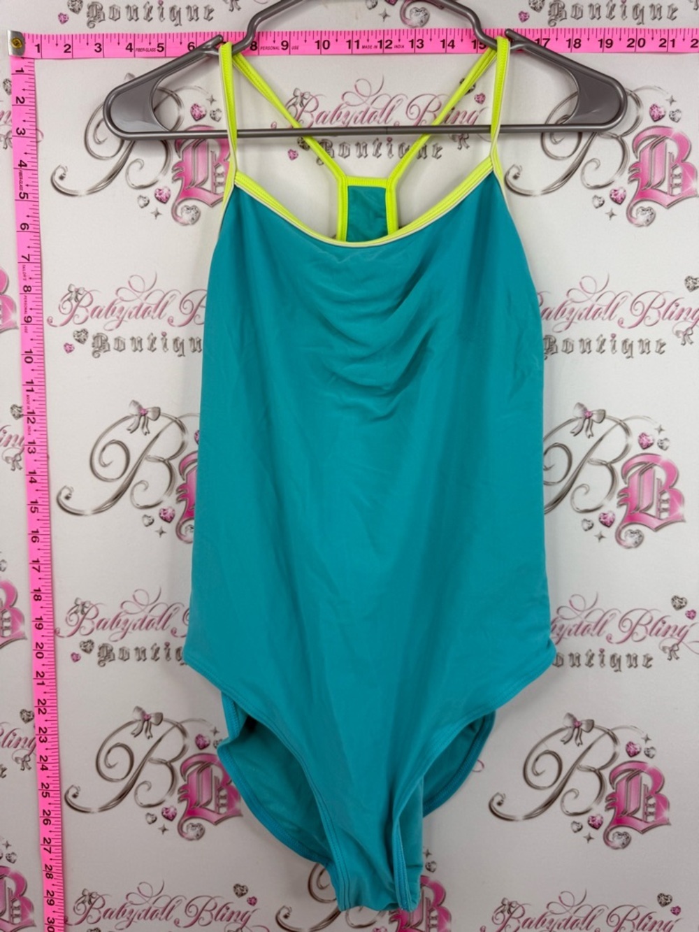 Joe Fresh Teal Bodysuit one piece dual color with Neon Yellow Trim swim pool